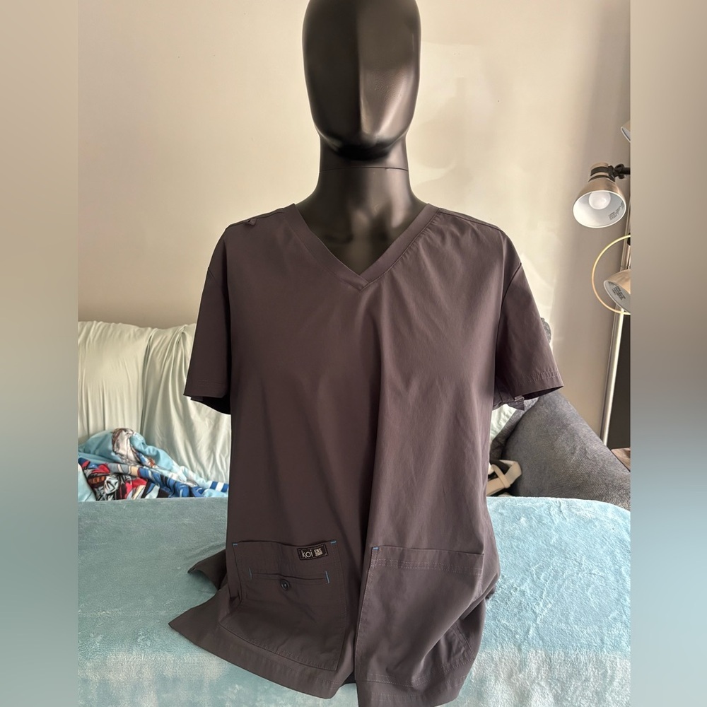 Koi Women's V-Neck Top in Dark Gray